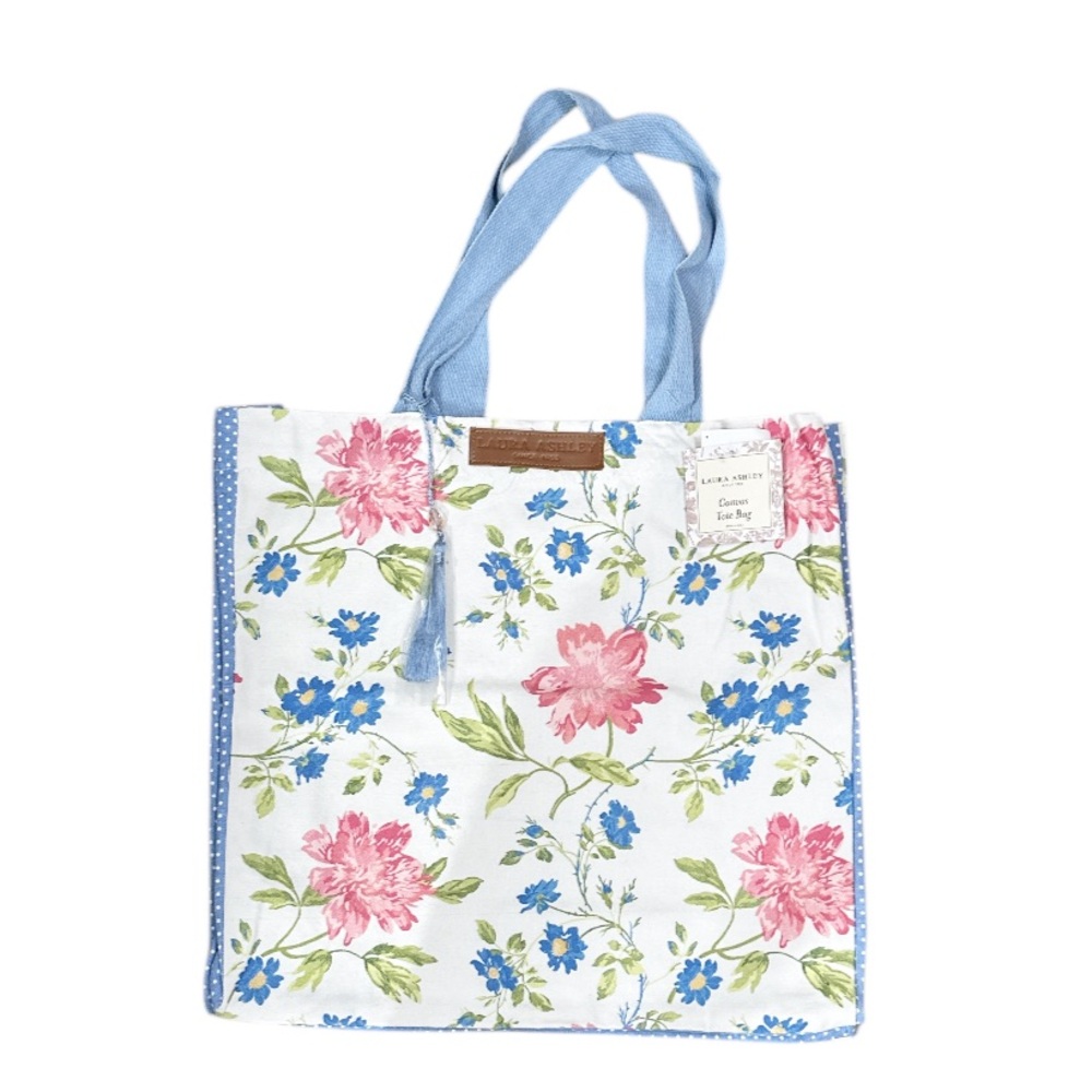 NEW Laura Ashley BLUE, PINK & GREEN  FLORAL Design Reusable Tote